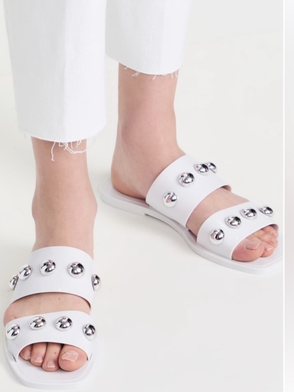 Schutz White Studded Lizzie‎ edgy sleek metallic bold Sandals size 9